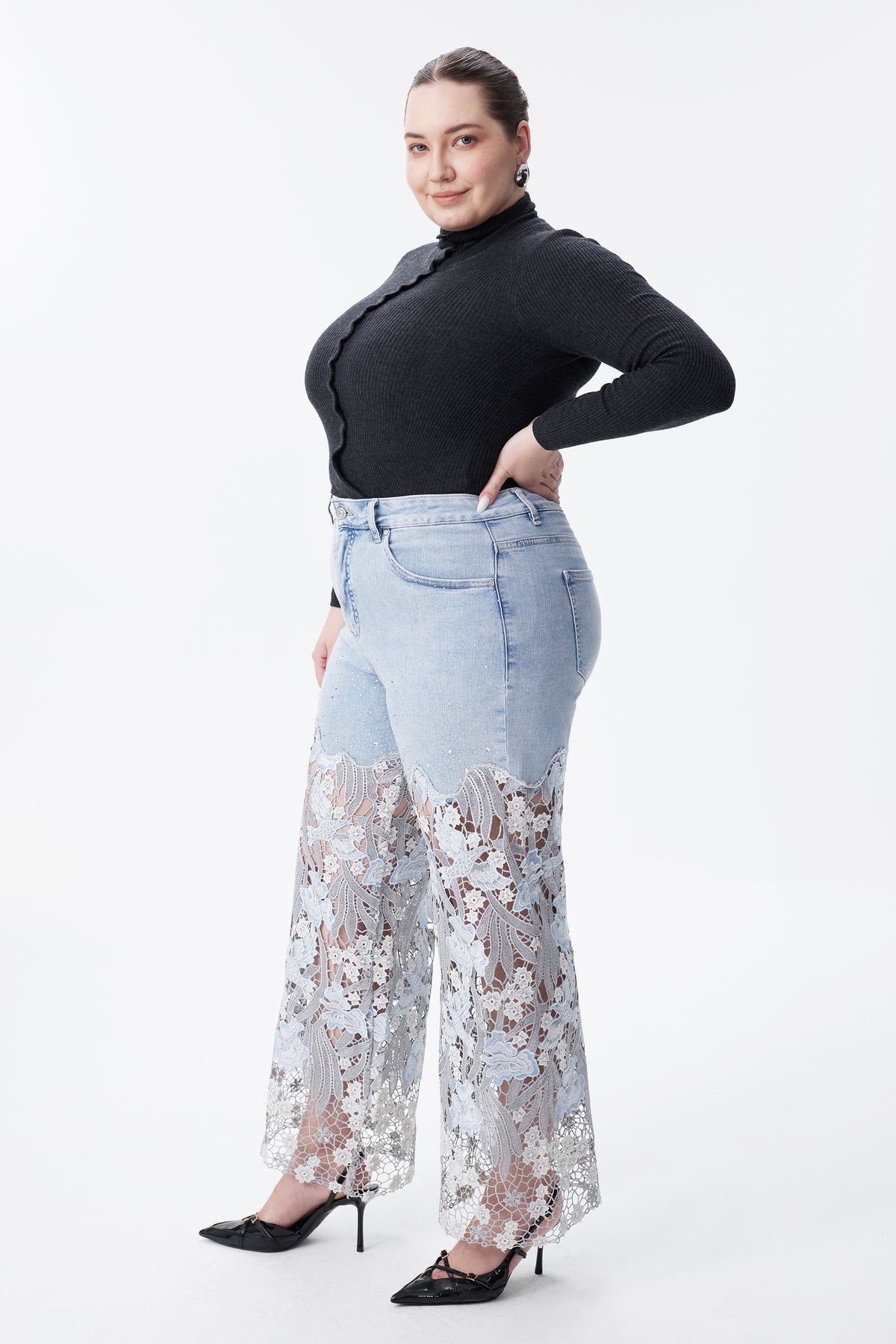 PLUS HIGH RISE LACE WIDE LEG