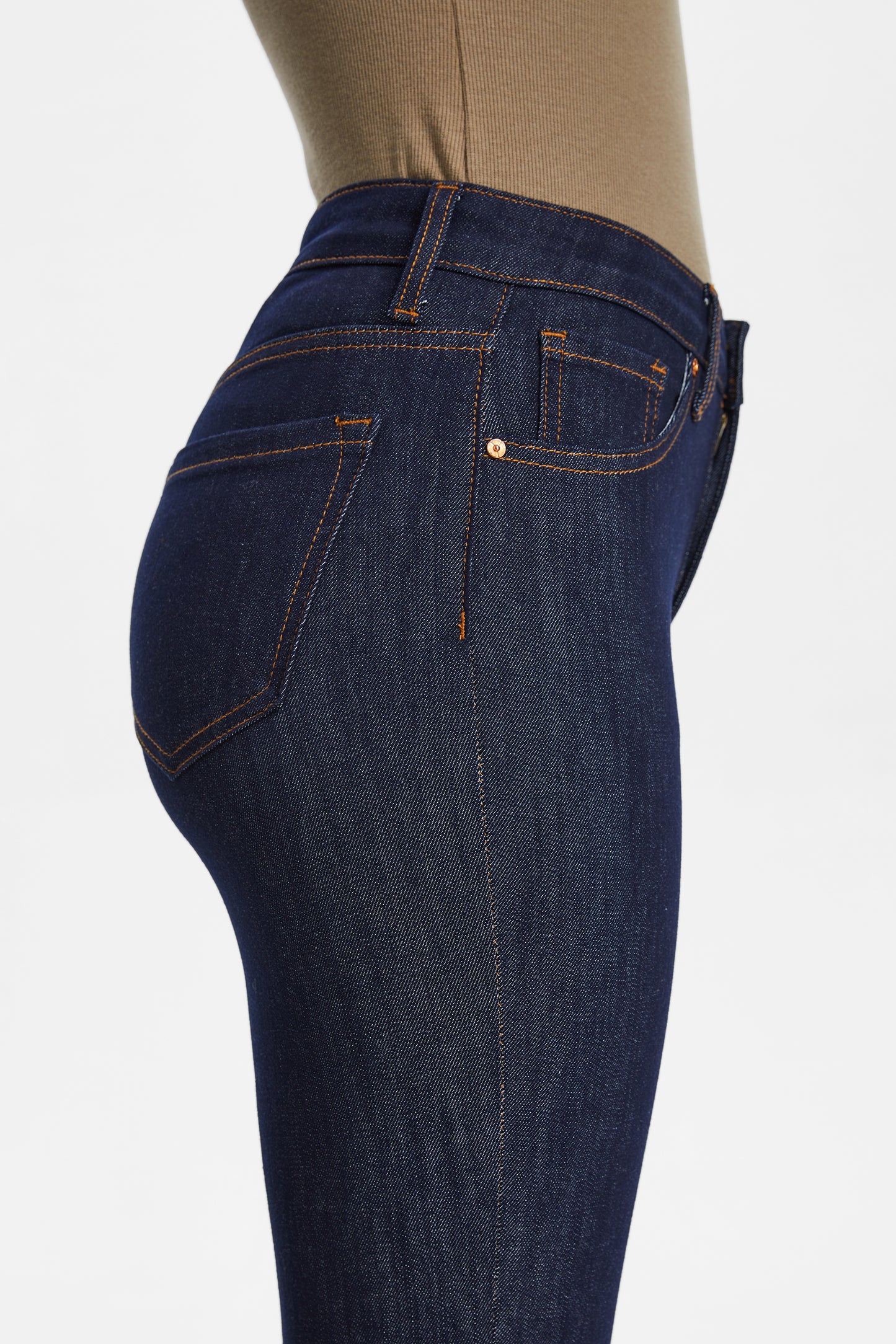 HIGH RISE RAW HEM STRAIGHT JEANS BYT5157 DARK BLUE