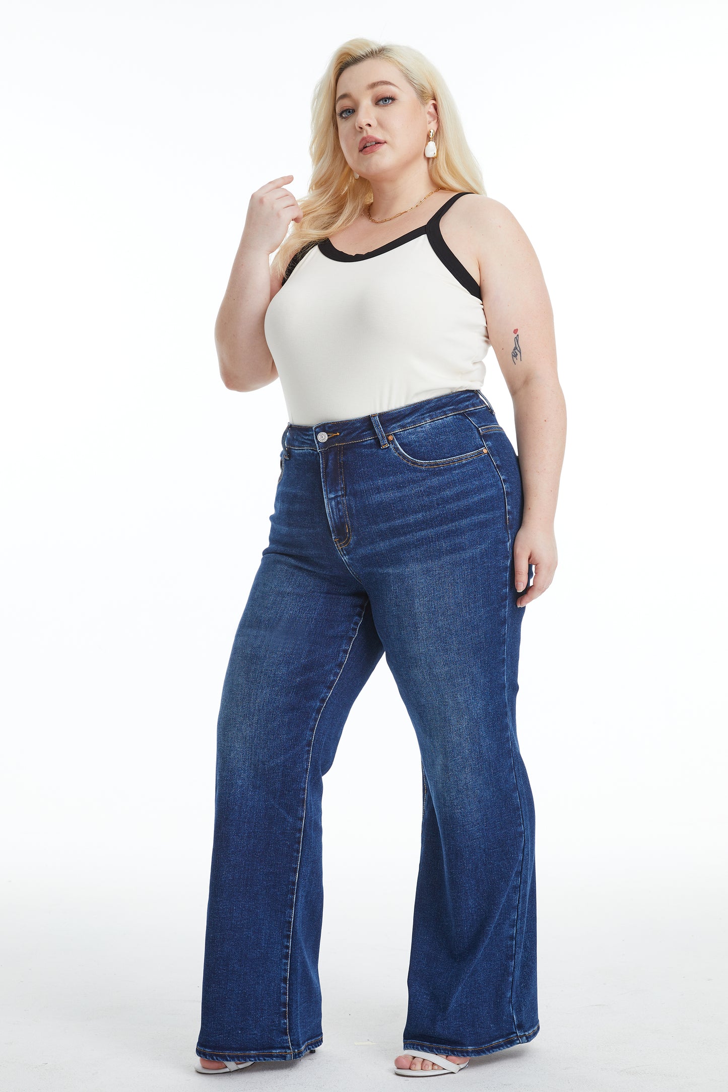 LINDA HIGH RISE WIDE LEG JEANS BYW8136-P (BYHE137) DEEP SEA PLUS SIZE