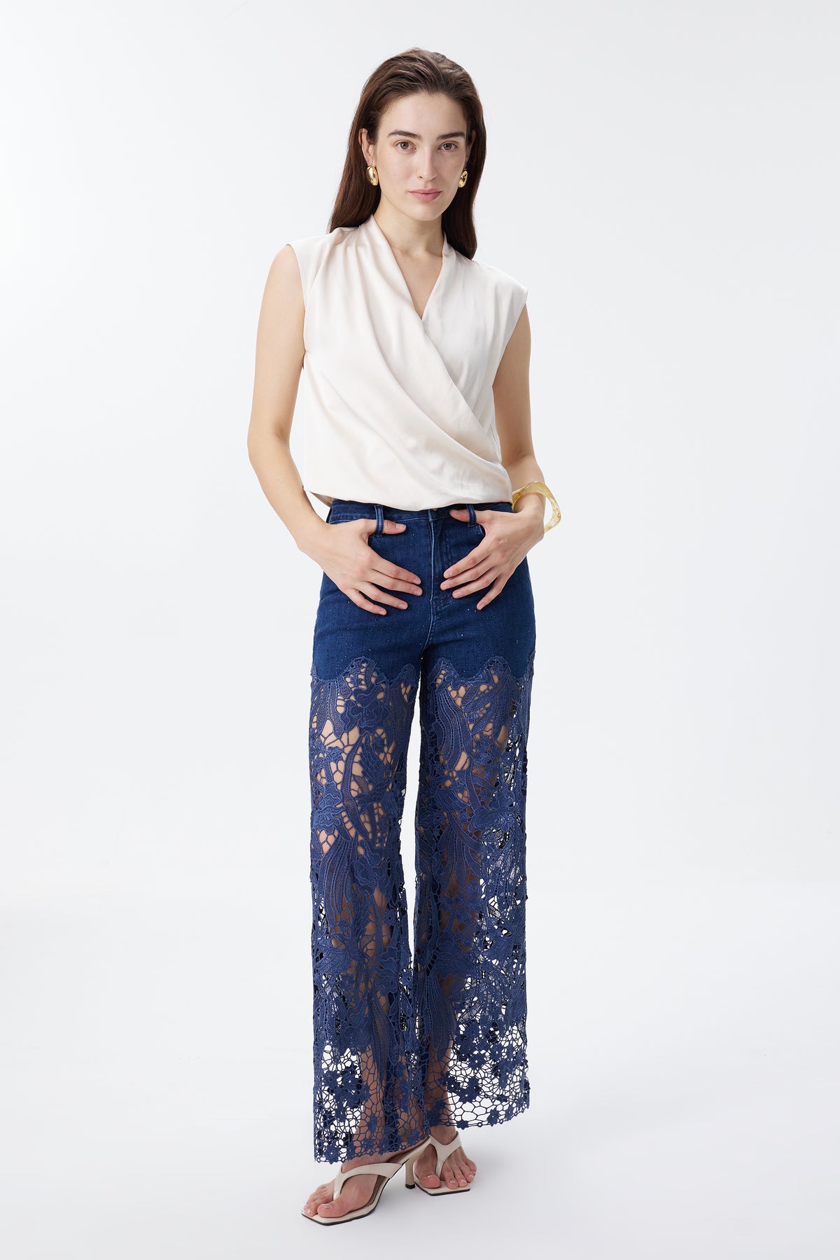 HIGH RISE LACE PANTS WITH RHINESTONE