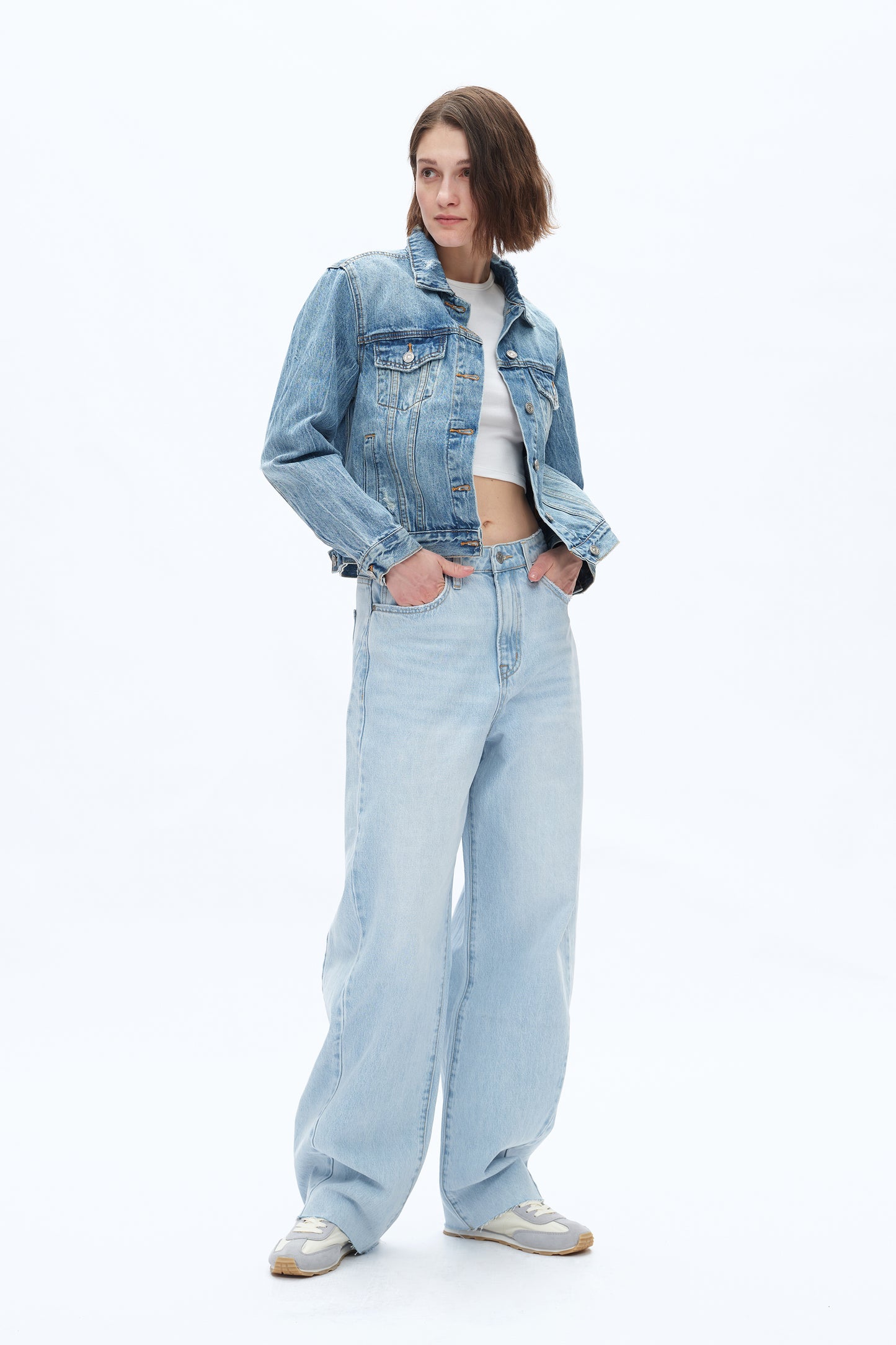 SUPER HIGH RISE PIECED BARREL LEG DENIM JEANS BYOX011 (BYHE240) LIGHT BLUE