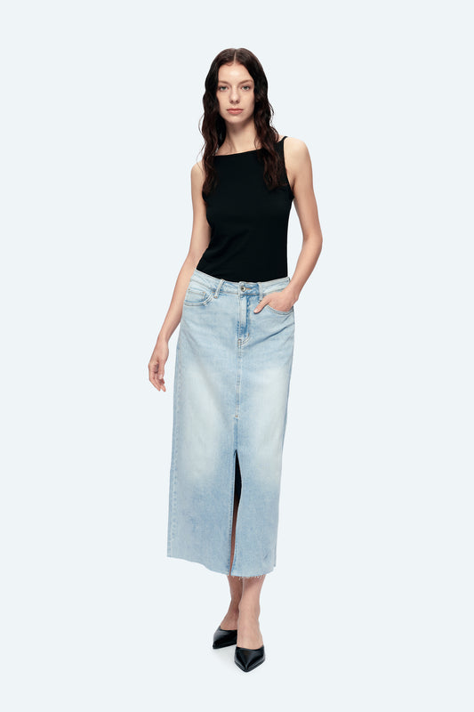 MID RISE MIDI SKIRT