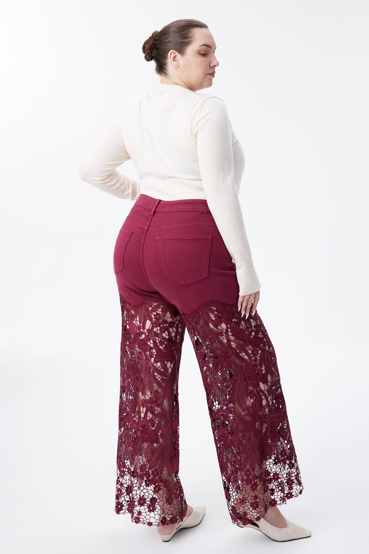 PLUS HIGH RISE LACE PANTS WITH RHINESTONE