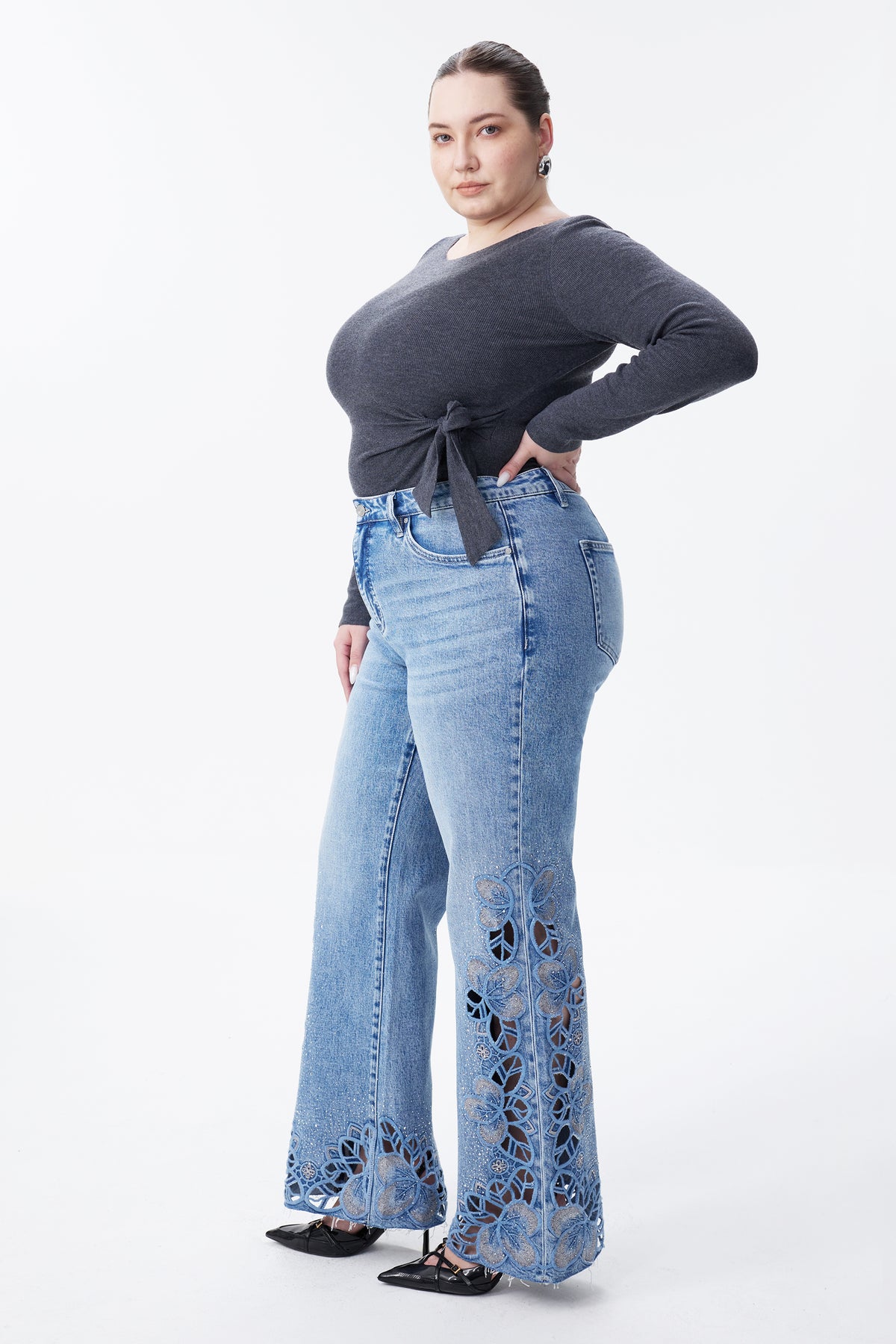 PLUS SIZE MID RISE WIDE LEG  BYW8305-P