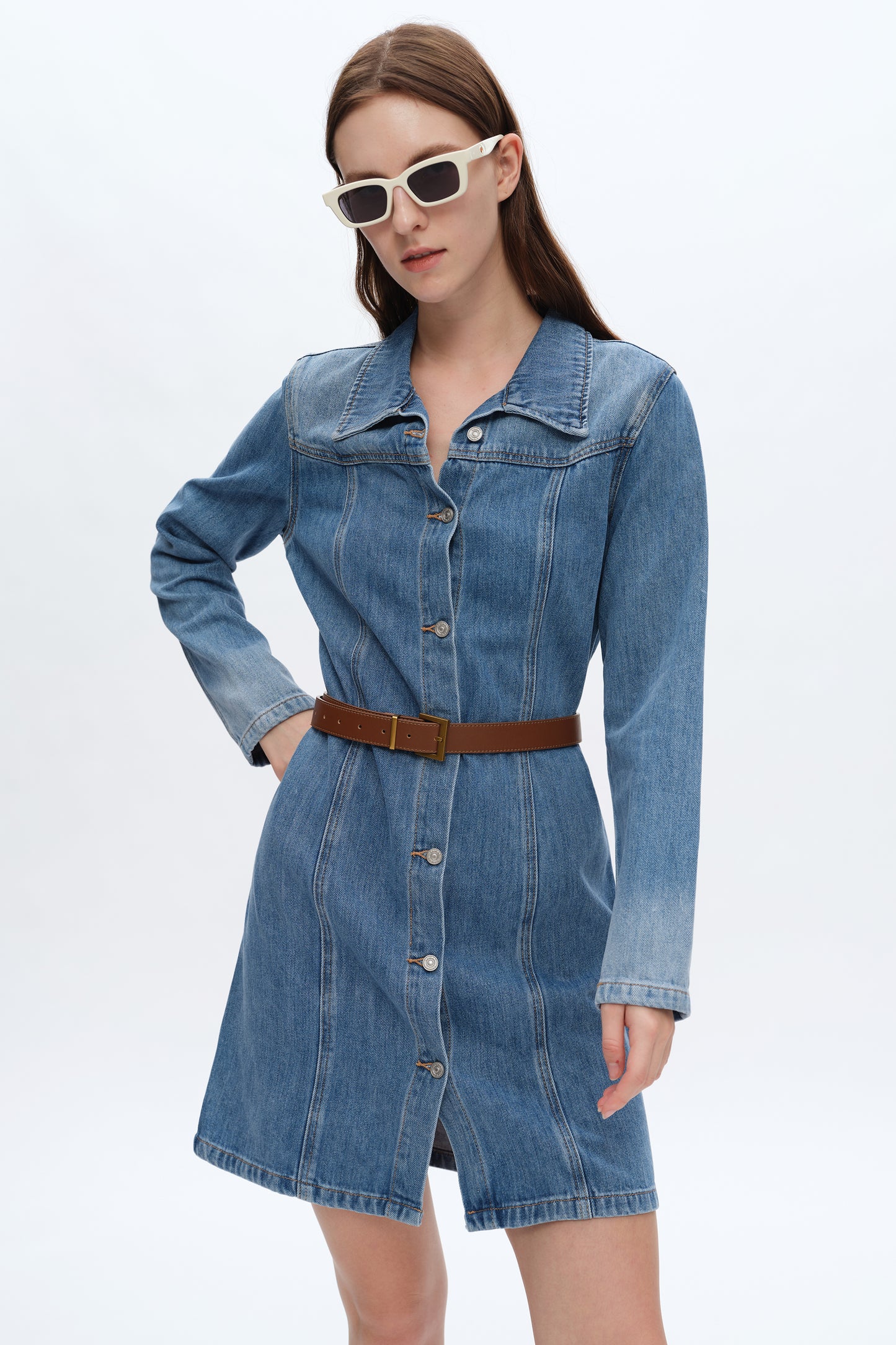 DENIM MINI DRESS WITH LONG SLEEVES BYJ9017 MIDNIGHT THUNDER