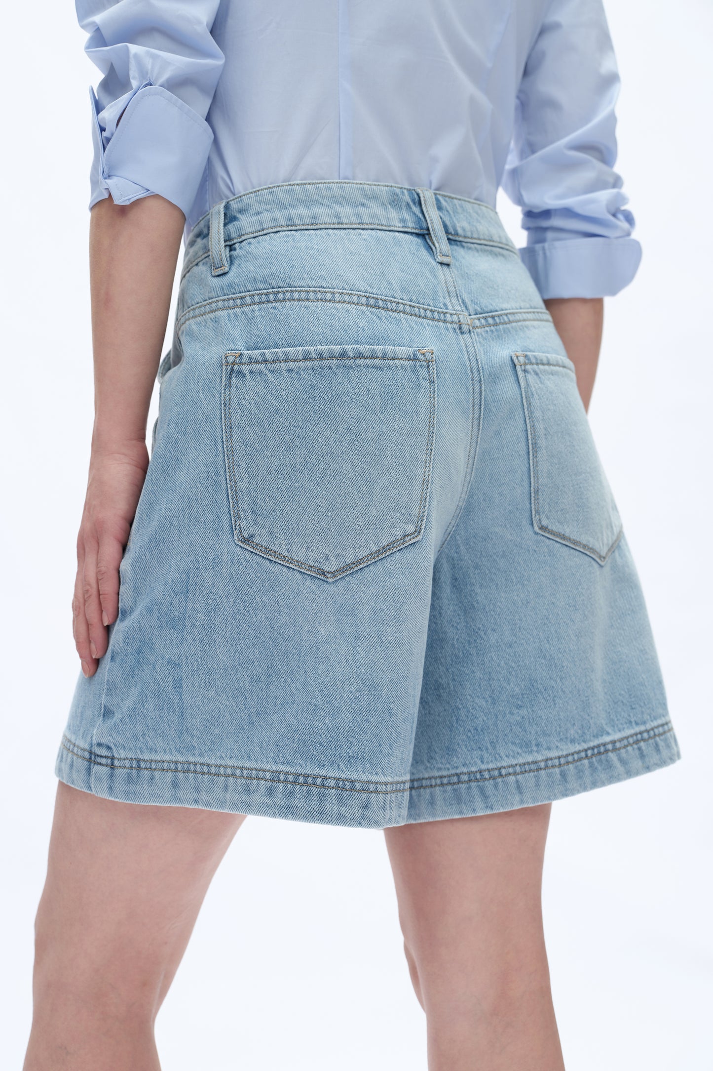 MID RISE BERMUDA DENIM SHORTS BYMD007 (BYGG017) LIGHT BLUE