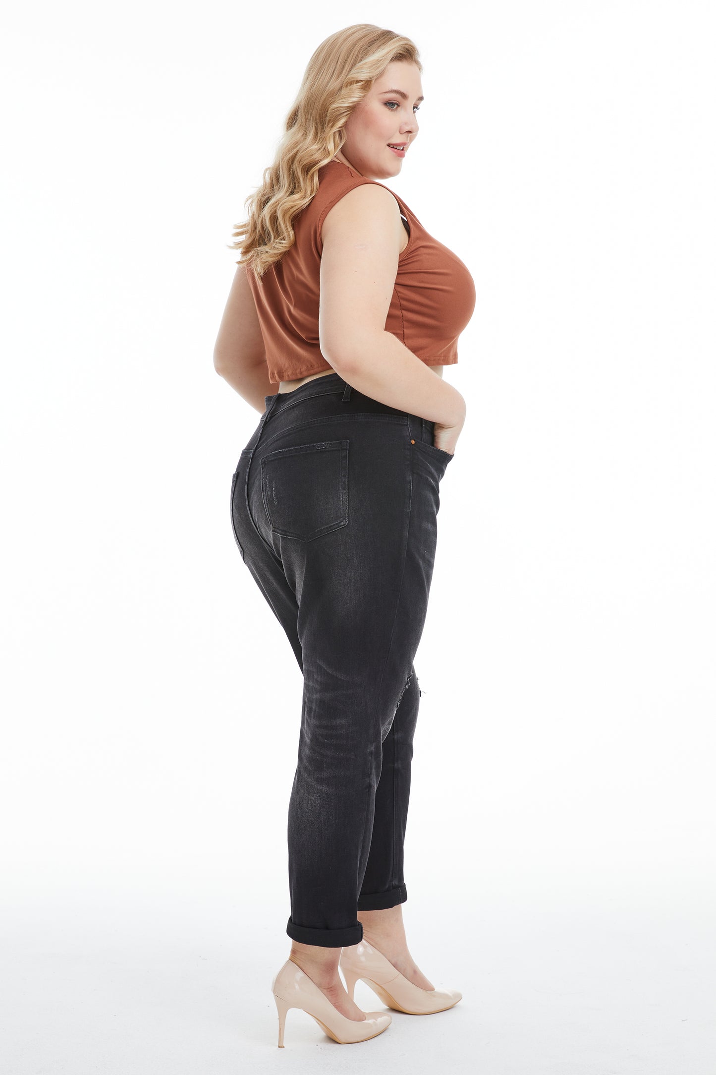 HIGH RISE PAINTED MOM JEANS BYM3054-P IRON BLACK PLUS SIZE