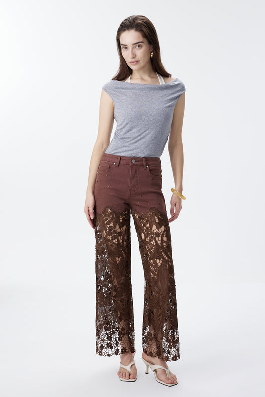HIGH RISE LACE PANTS WITH RHINESTONE
