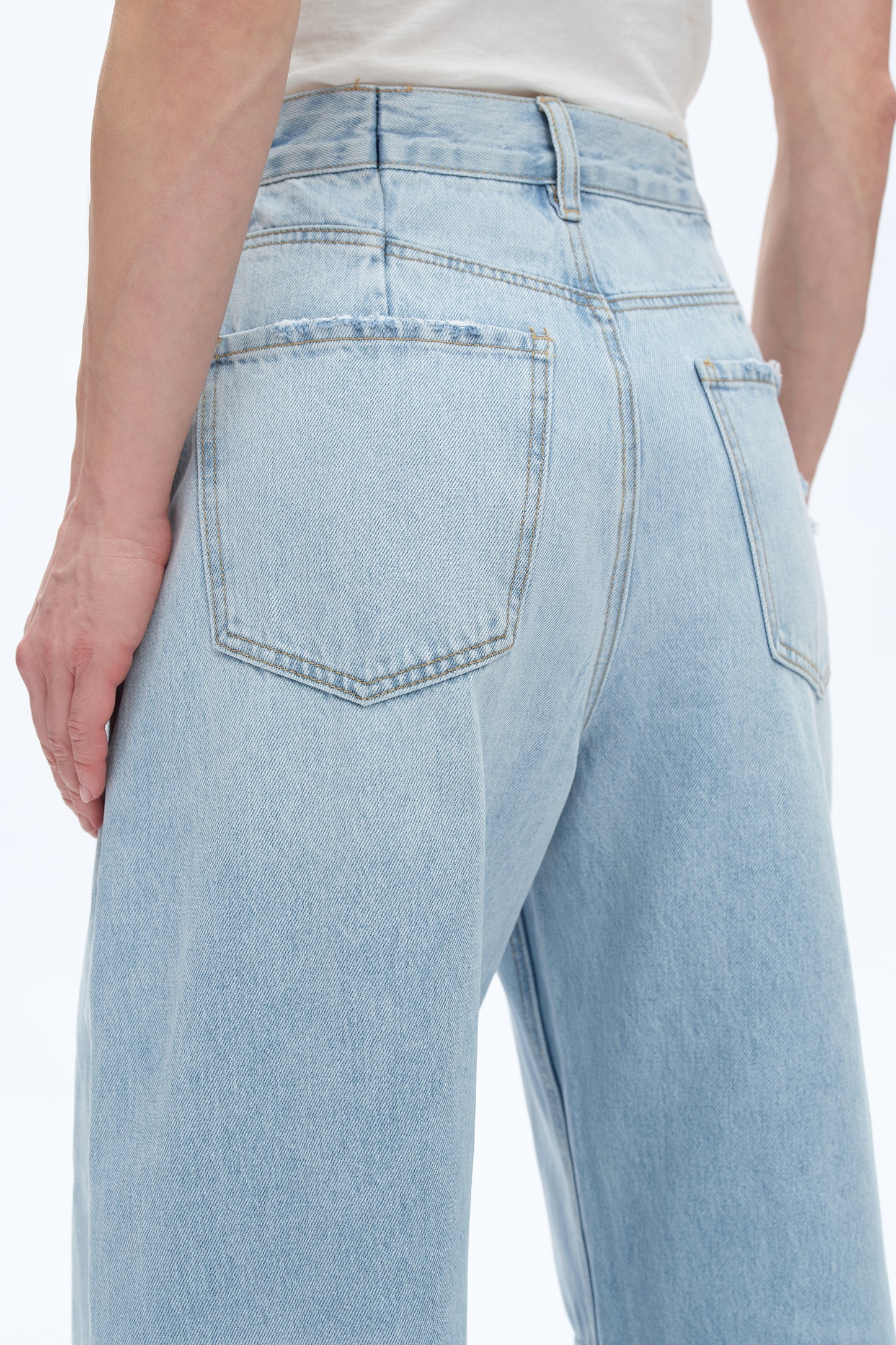 HIGH RISE DROP CROTCH BARREL DENIM JEANS BYOX007 (BYHE241) LIGHT BLUE