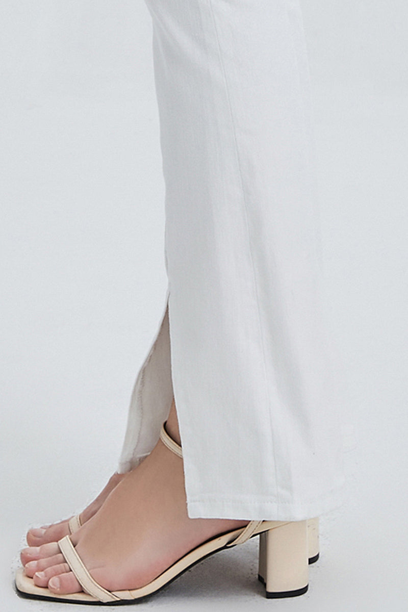 HIGH RISE FRONT SLIT FLARE BYF1073 WHITE