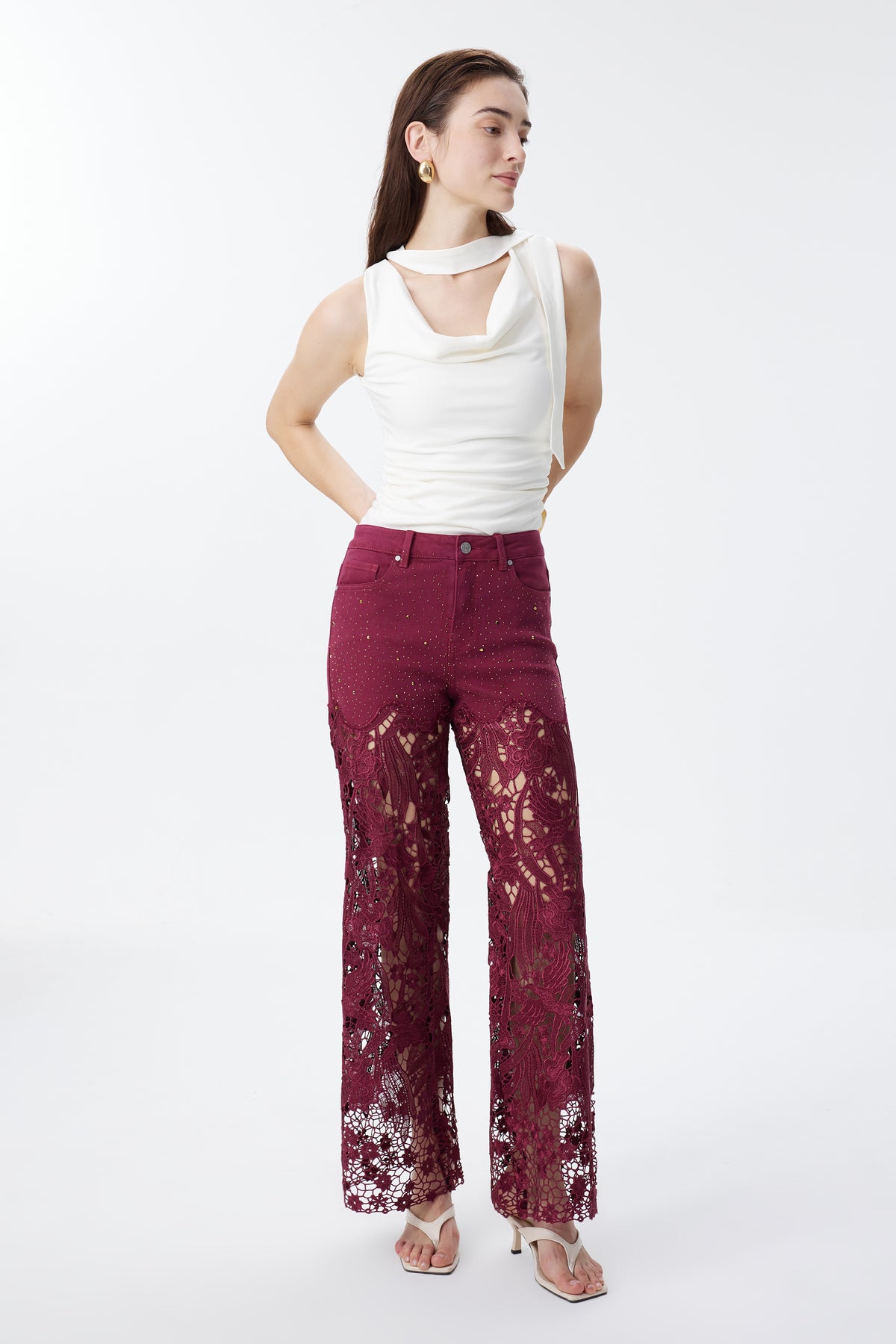 HIGH RISE LACE PANTS WITH RHINESTONE