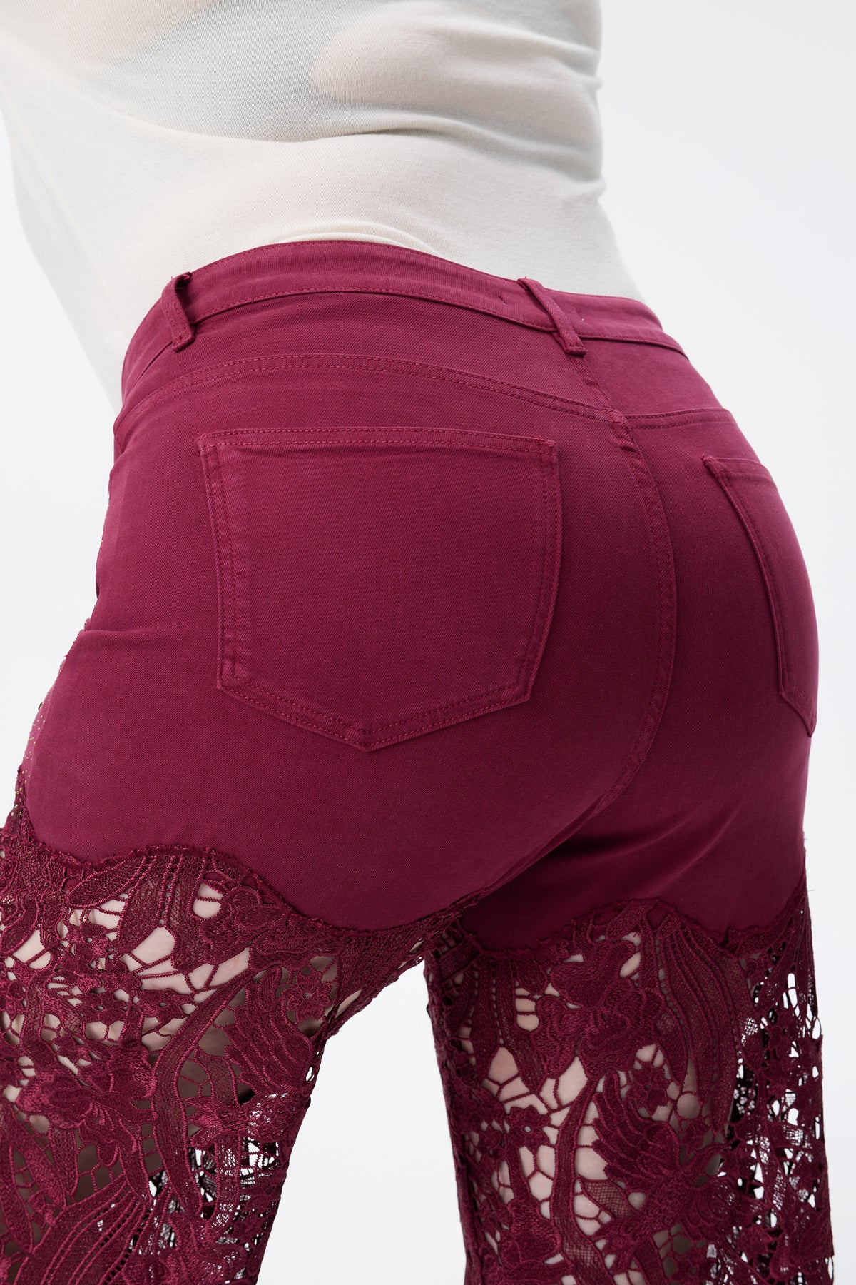 Plus Wide Leg Lece Jeans BYW8090B Inseam 30"(WINE)