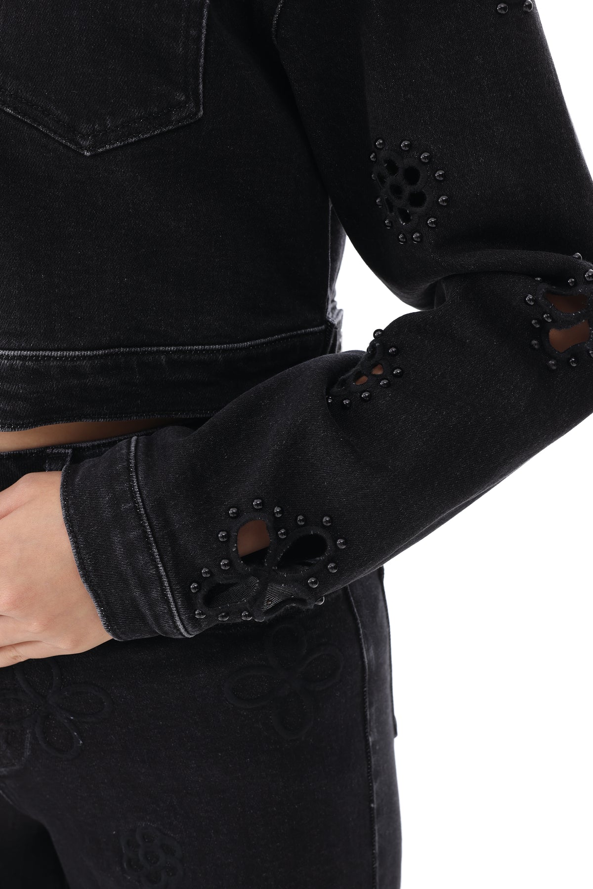 BOSTON CROPPED DENIM JACKET BYJ9078 BLACK