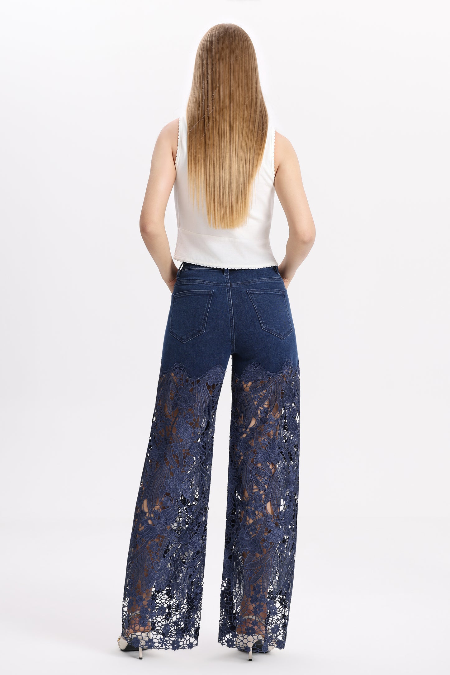 PLUS HIGH RISE LACE PANTS WITH RHINESTONE