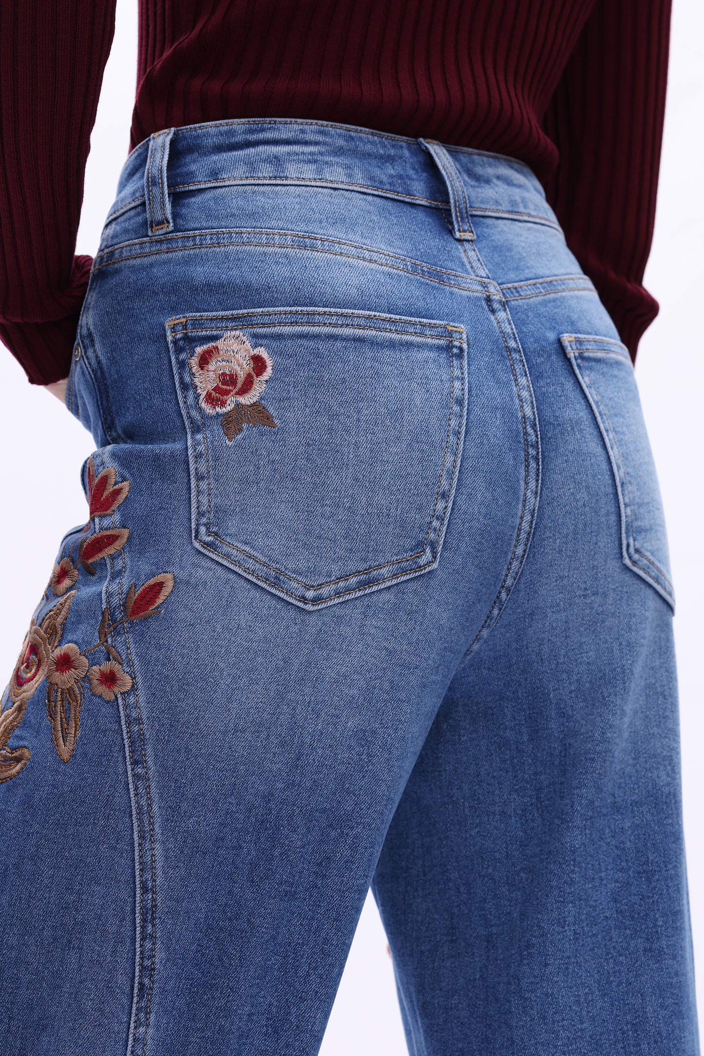 HIGH RISE EMBROIDERED WIDE LEG