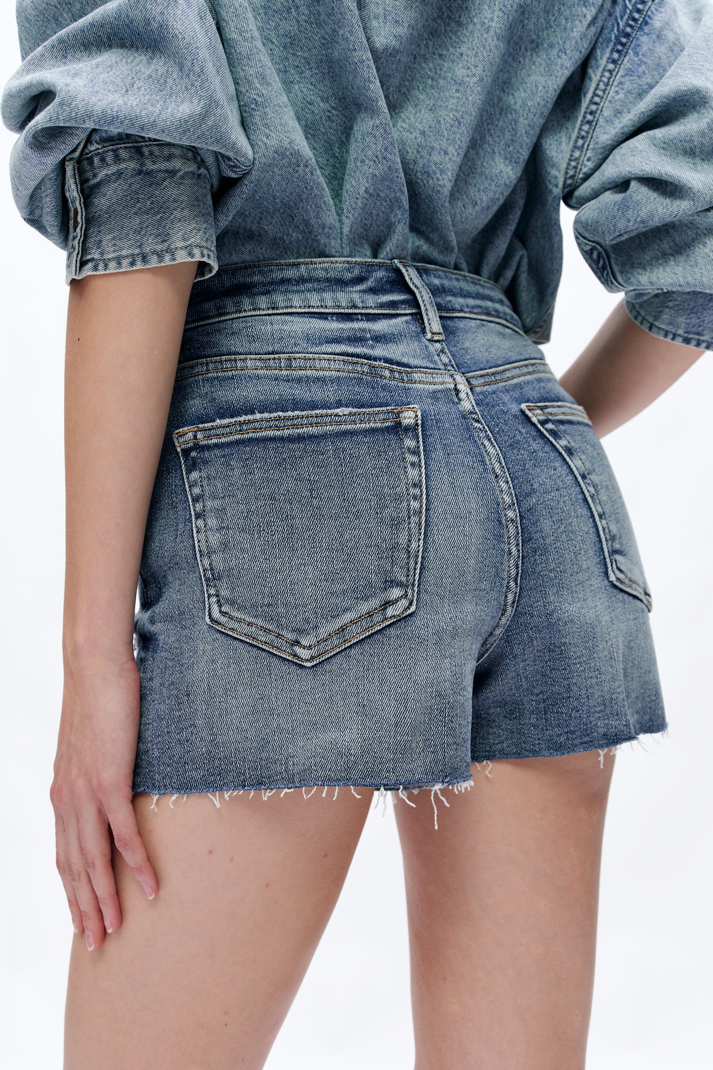 NOVA MID RISE GRINDED STRETCH DENIM SHORTS BYH6079 (BYLY022) ROCK INDIGO