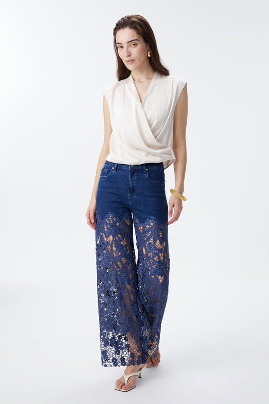 HIGH RISE LACE PANTS WITH RHINESTONE