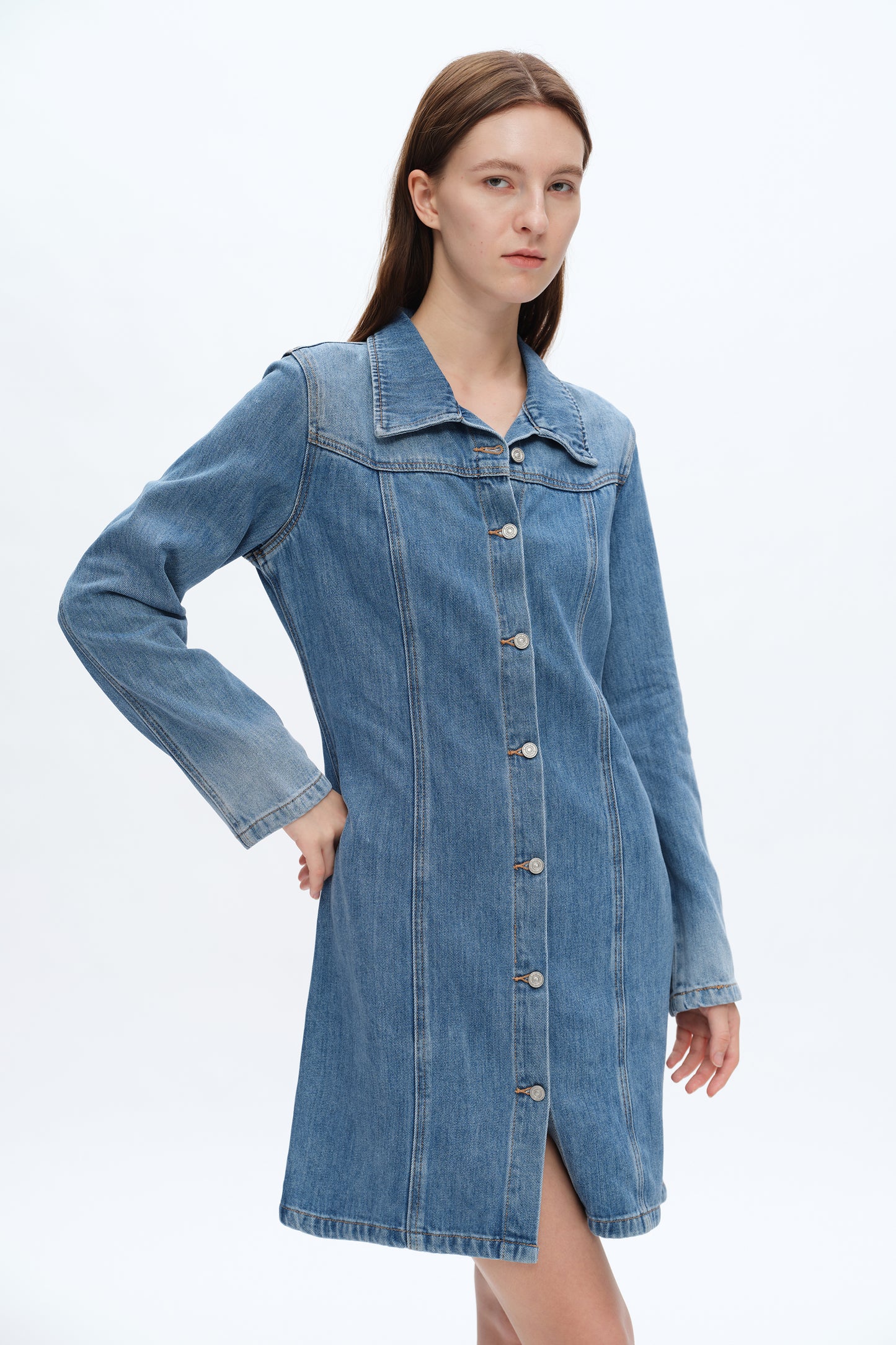 DENIM MINI DRESS WITH LONG SLEEVES BYJ9017 MIDNIGHT THUNDER