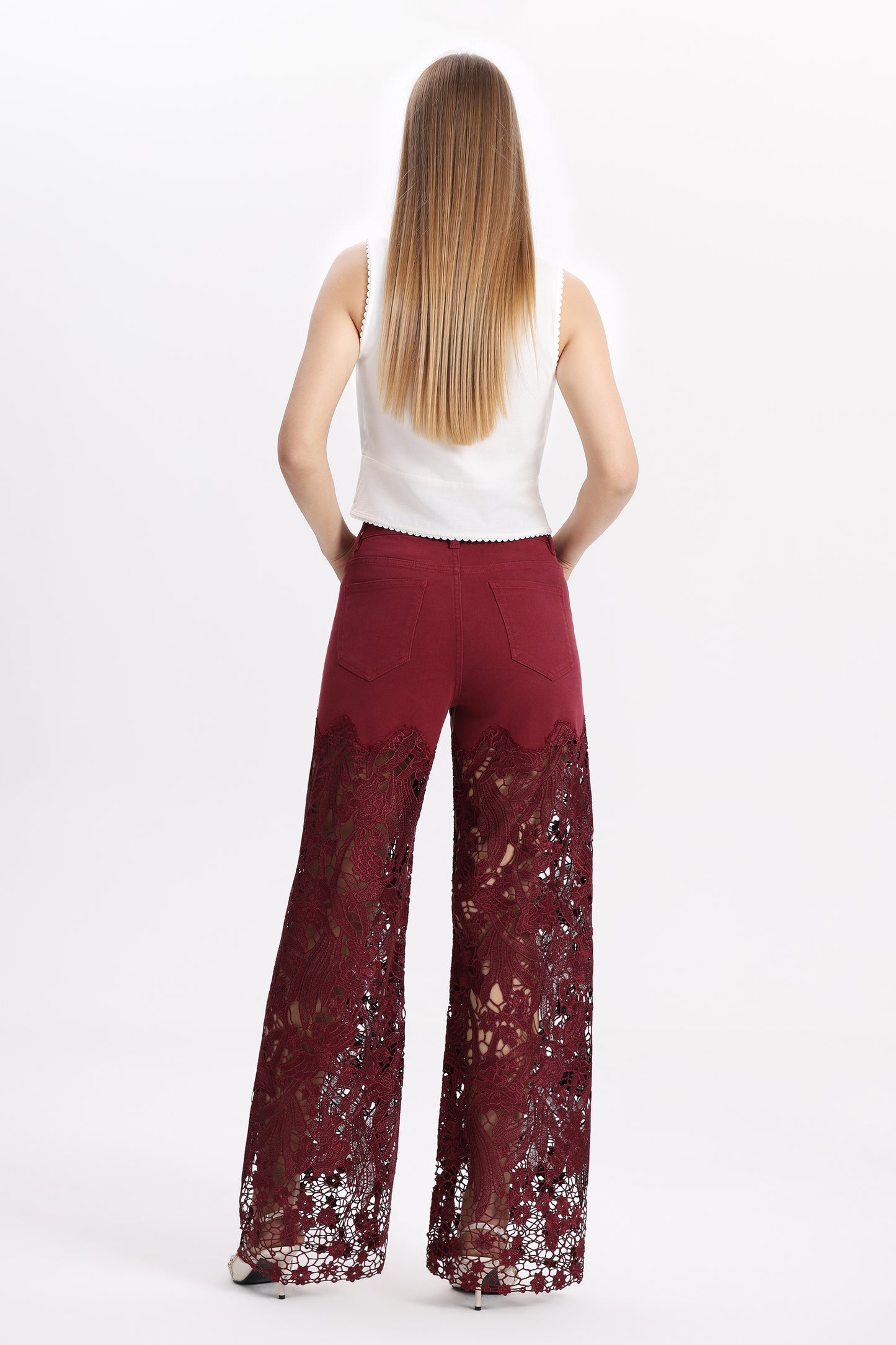 PLUS HIGH RISE LACE PANTS WITH RHINESTONE