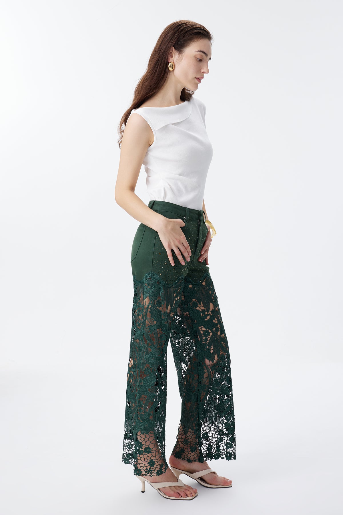 HIGH RISE LACE PANTS WITH RHINESTONE