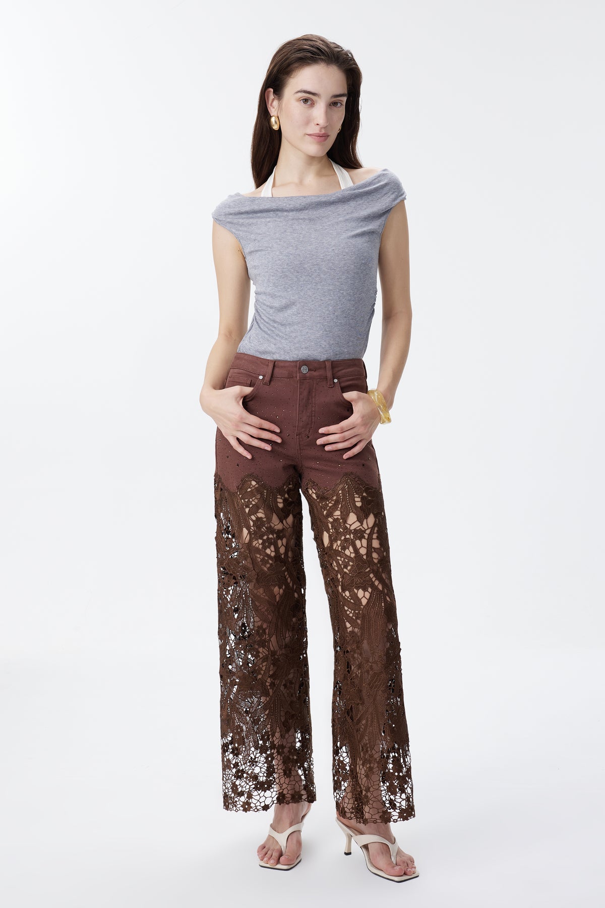 HIGH RISE LACE PANTS WITH RHINESTONE