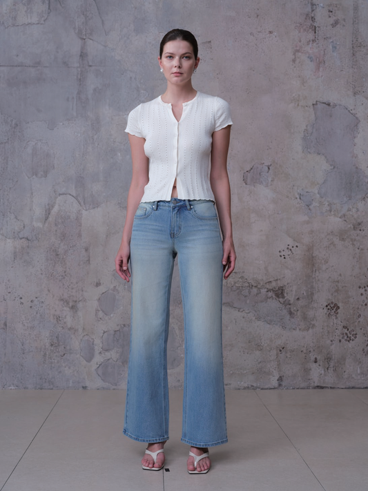 NEW YORK MID RISE FLARED WIDE LEG FULL JEANS BYW8425