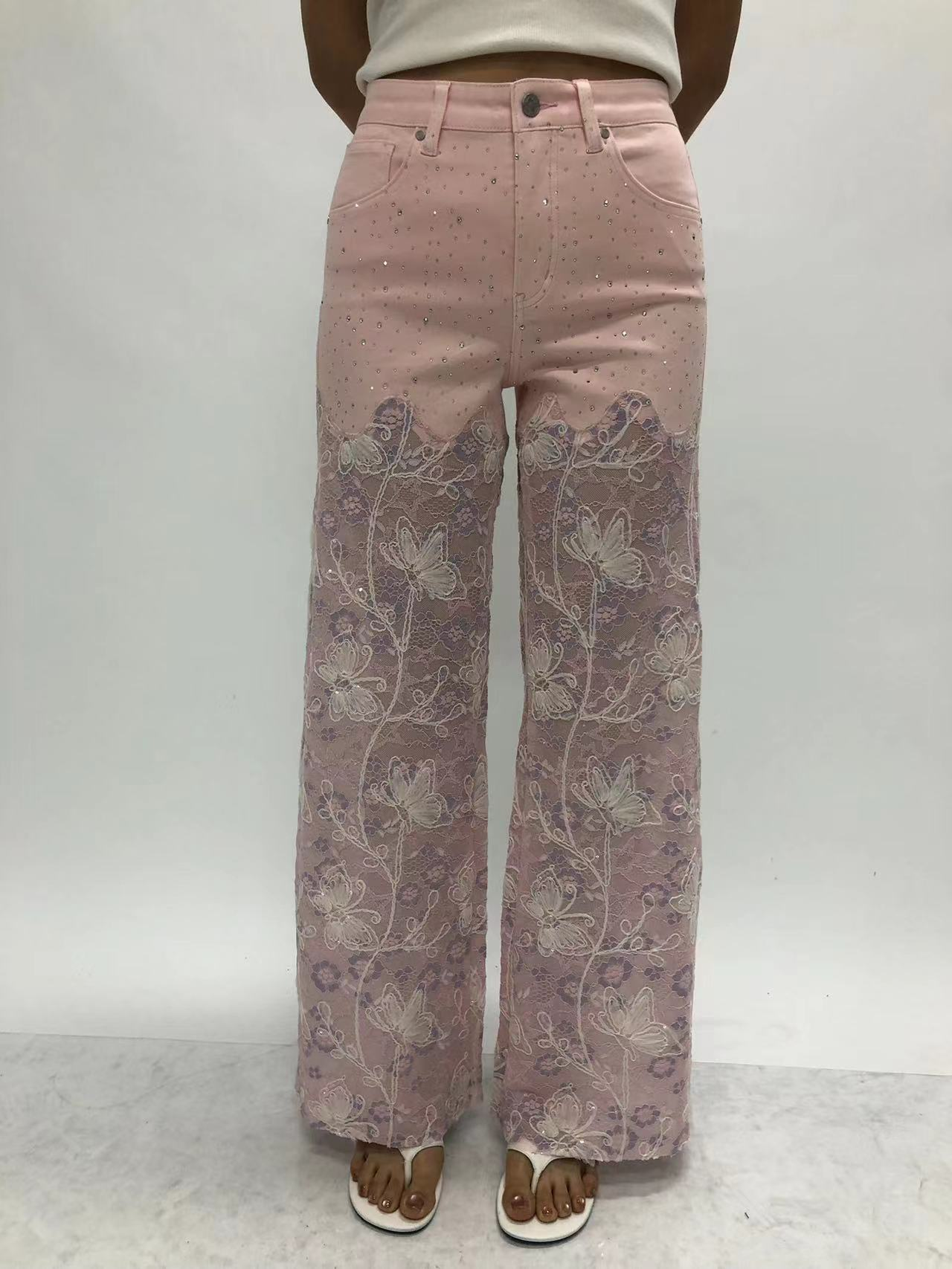 HIGH RISE LACE PANTS WITH RHINESTONE BYW8090