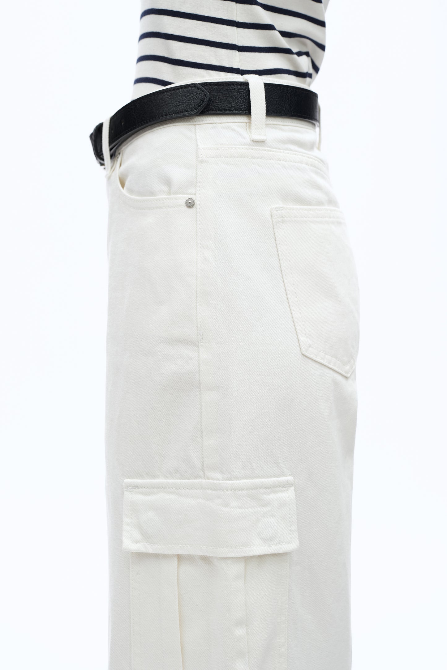 LOW RISE DROP CROTCH BARREL LEG CARGO PANTS BYOX018 (BYHE322) WHITE