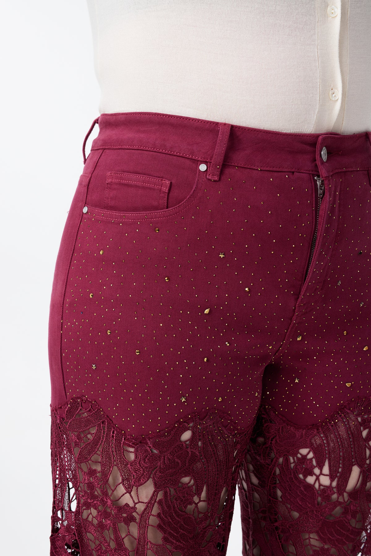 Plus Wide Leg Lece Jeans BYW8090B Inseam 30"(WINE)