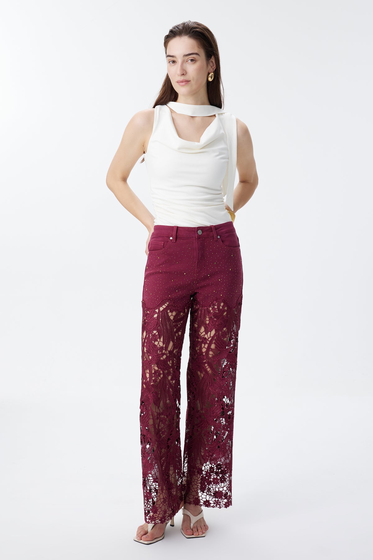 HIGH RISE LACE PANTS WITH RHINESTONE