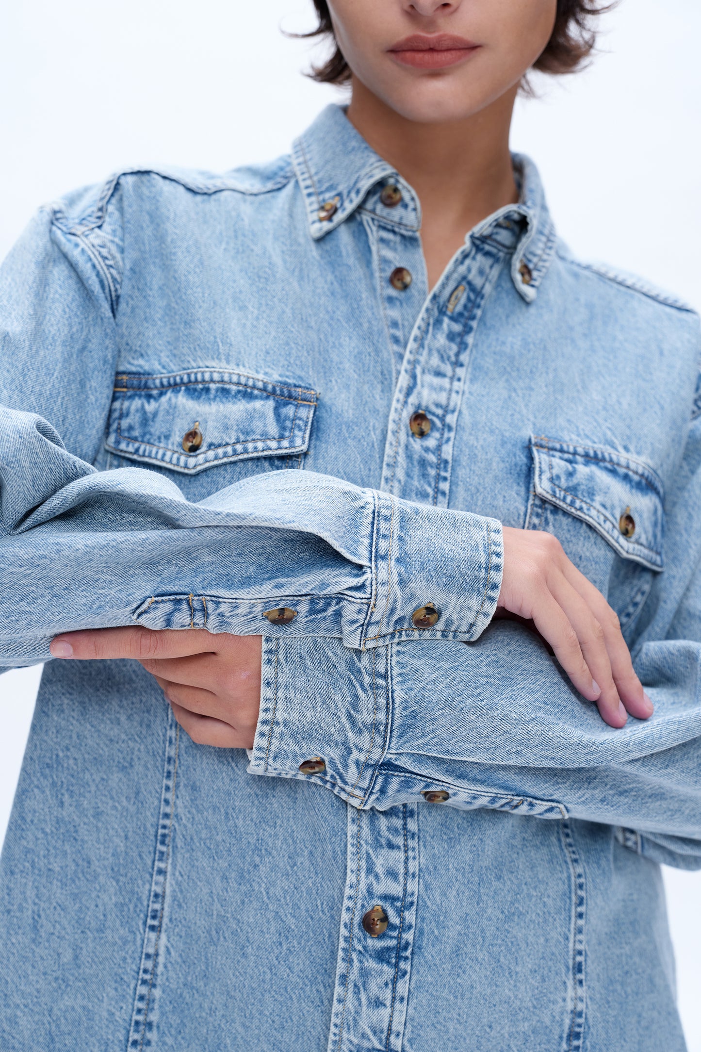 OVERSIZED DENIM SHIRT BYJ9046 LIGHT BLUE