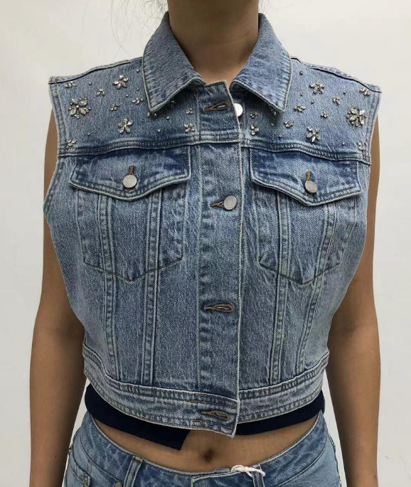 CROPPED DENIM VEST BYV4008