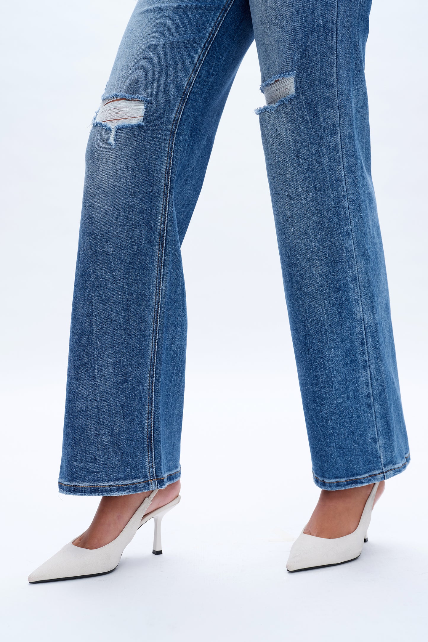 HIGH RISE WIDE LEG JEANS BYW8120 MEDIUM BLUE