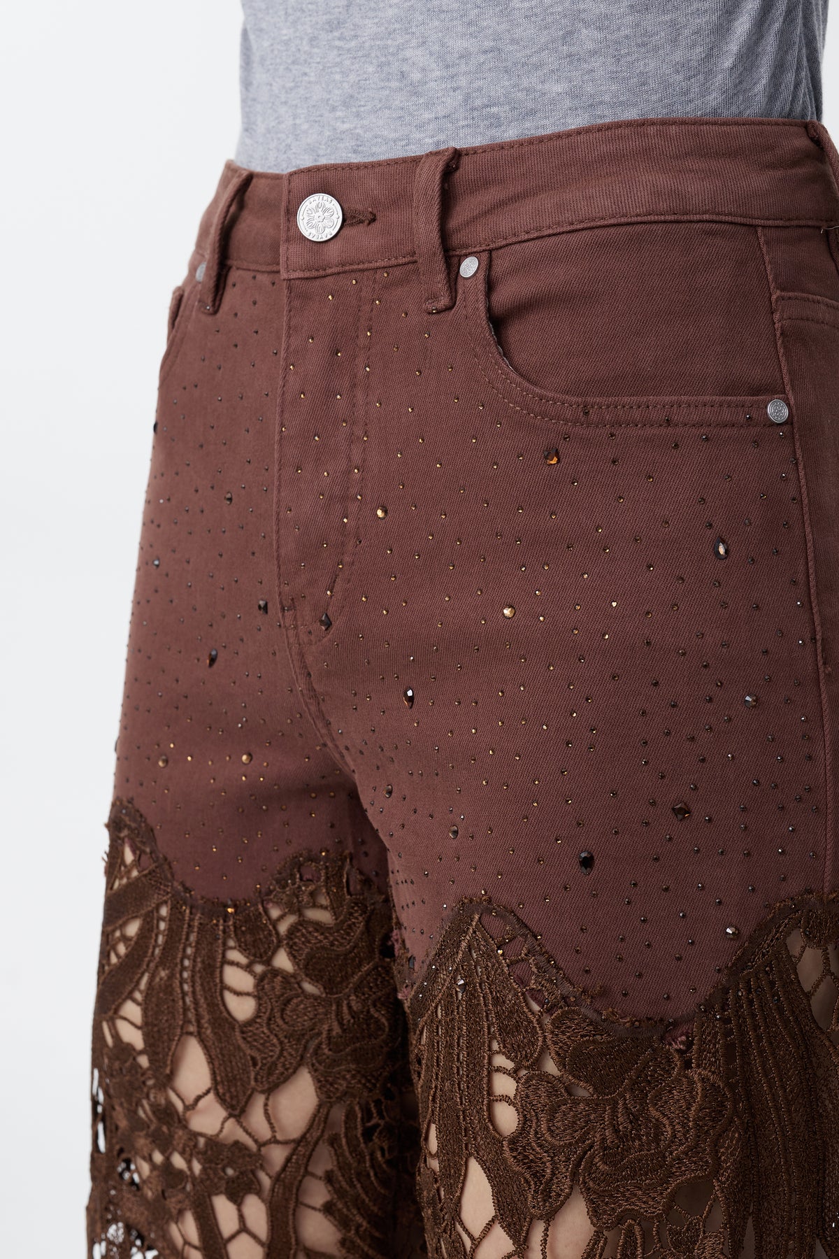HIGH RISE LACE PANTS WITH RHINESTONE