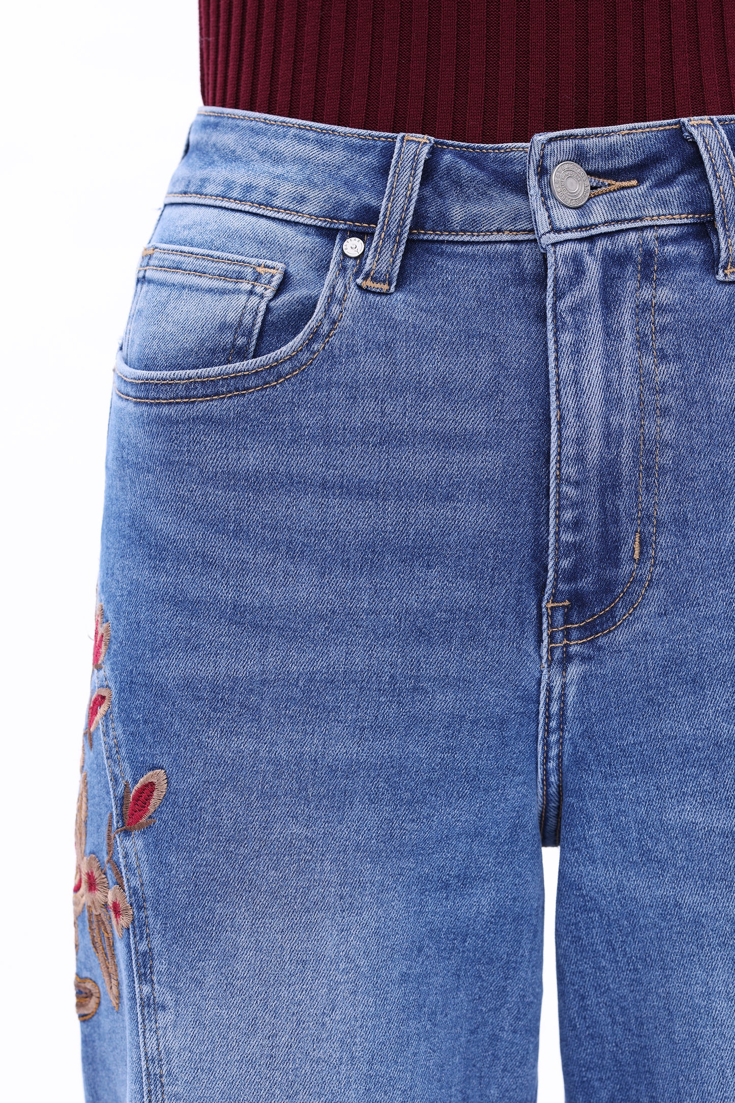 HIGH RISE EMBROIDERED WIDE LEG