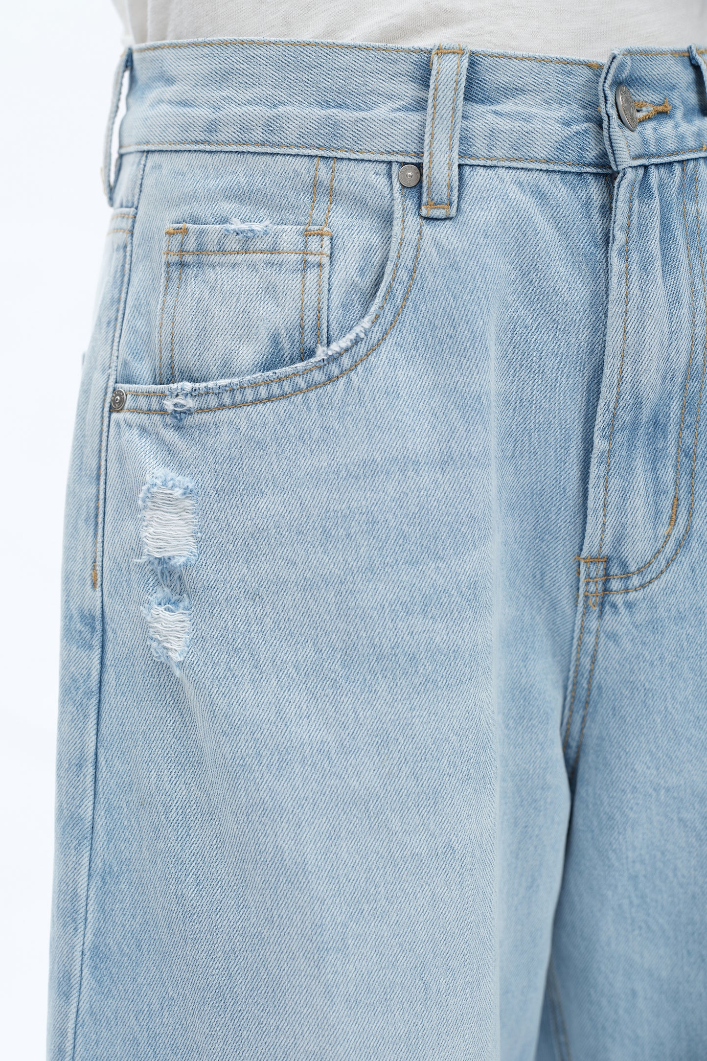 HIGH RISE DROP CROTCH BARREL DENIM JEANS BYOX007 (BYHE241) LIGHT BLUE