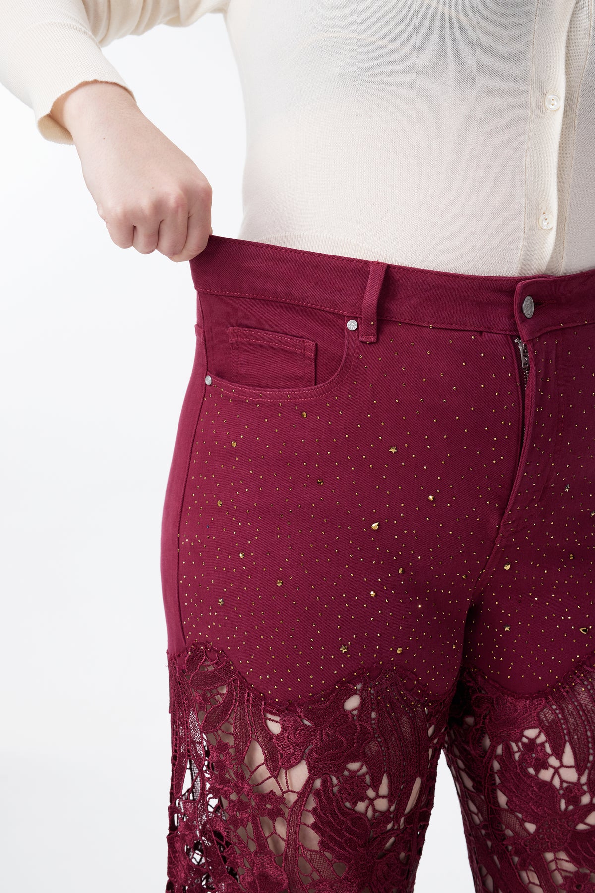 Plus Wide Leg Lece Jeans BYW8090B Inseam 30"(WINE)