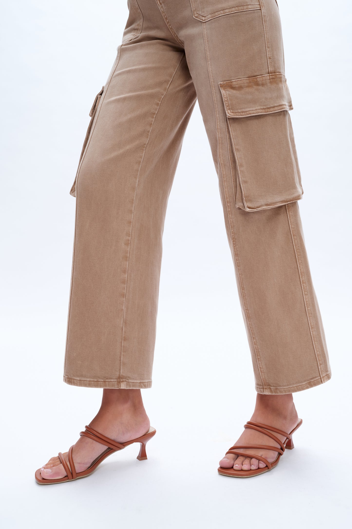 SUPER HIGH RISE CARGO STRAIGHT WIDE LEG JEANS BYW8107-N VINTAGE KHAKI