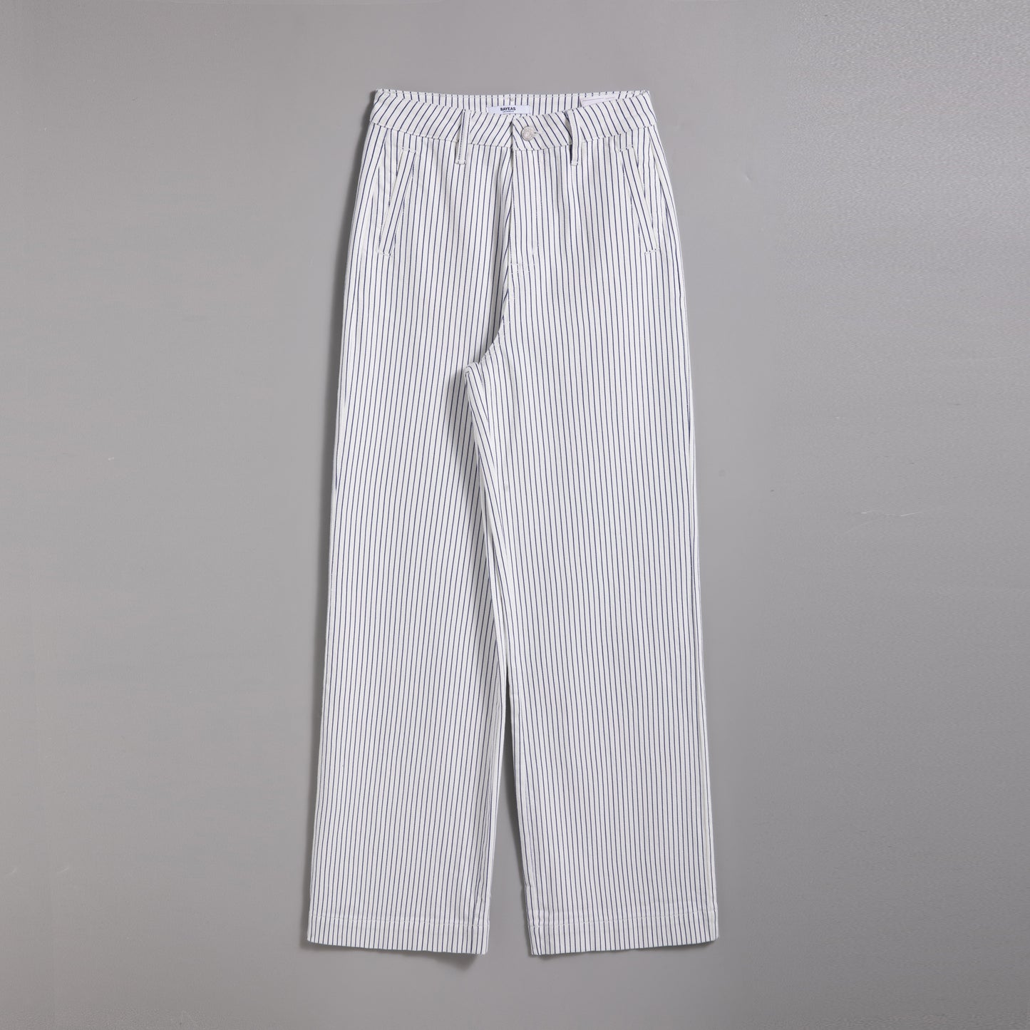 HIGH RISE DROP CROTCH WIDE LEG PANTS BYW8221 (BYMJ237) WHITE/BLUE STRIPES