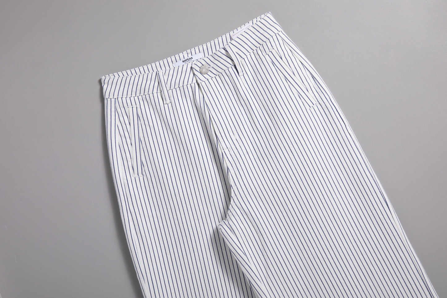 HIGH RISE DROP CROTCH WIDE LEG PANTS BYW8221 (BYMJ237) WHITE/BLUE STRIPES