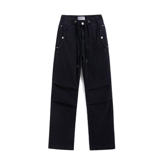 HIGH RISE DRAWSTRING WIDE LEG DENIM JEANS BYW8171 (BYMJ148) BLACK