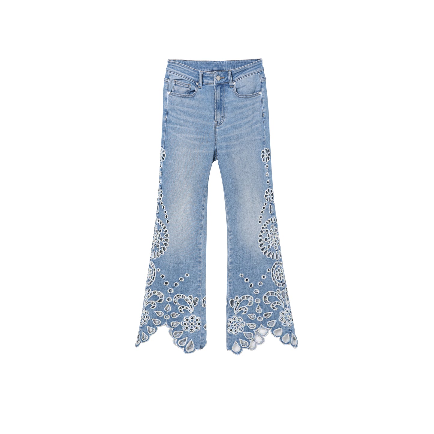 HIGH RISE EMBROIDERED FLARE LEG DENIM JEANS BYF1189 (BYMG032) LIGHT BLUE