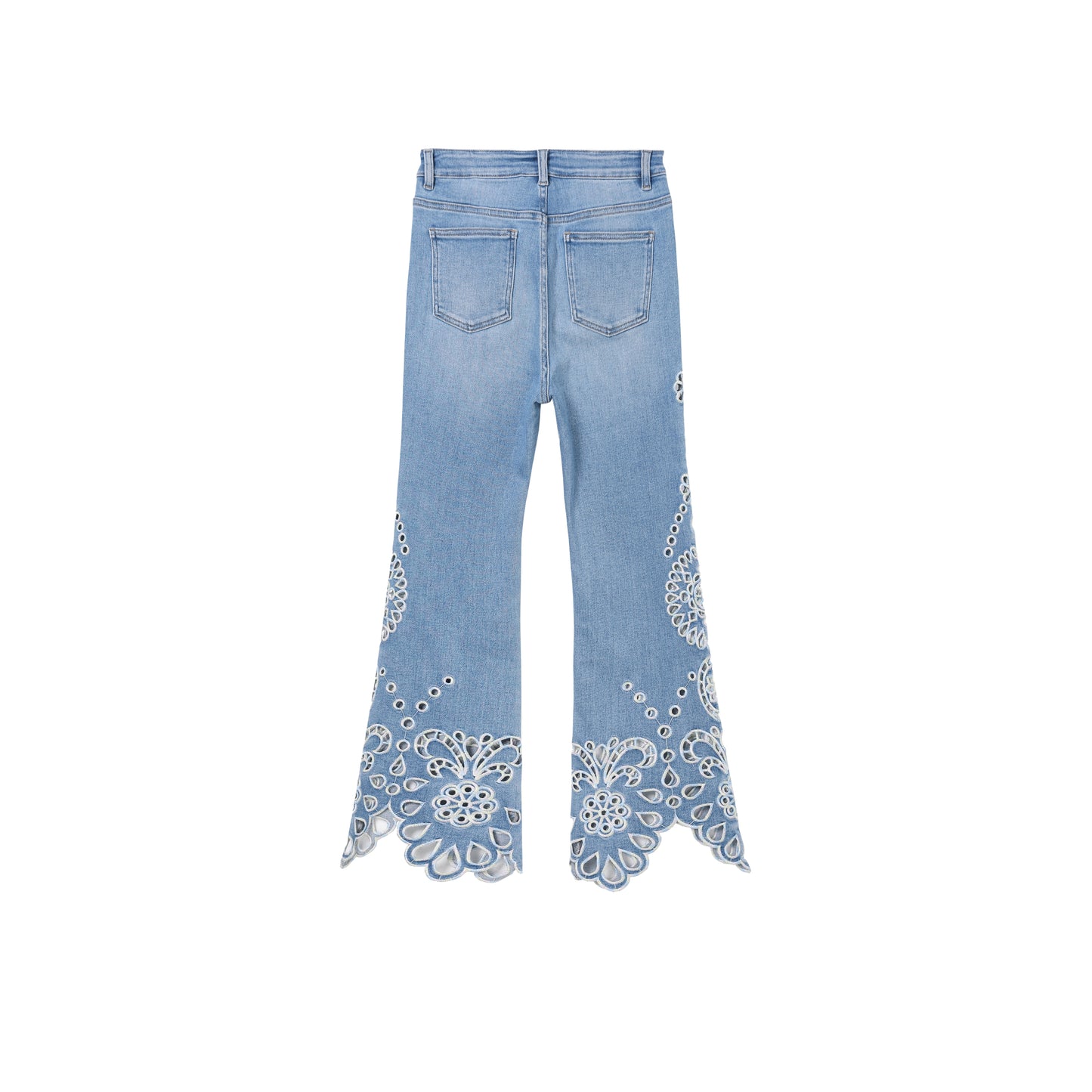 HIGH RISE EMBROIDERED FLARE LEG DENIM JEANS BYF1189 (BYMG032) LIGHT BLUE