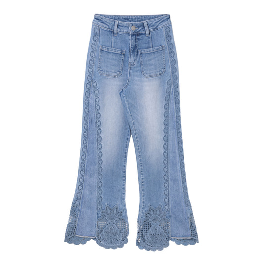 HIGH RISE EMBROIDERED FLARE ELG DENIM JEANS BYF1185 (BYMG001) MEDIUM BLUE