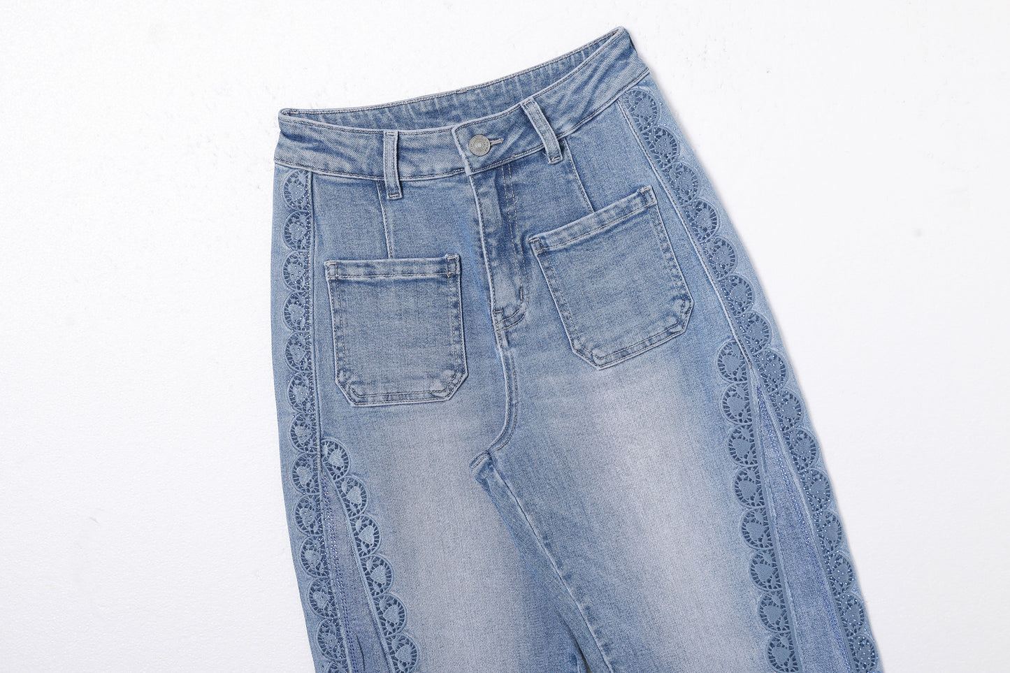 HIGH RISE EMBROIDERED FLARE ELG DENIM JEANS BYF1185 (BYMG001) MEDIUM BLUE