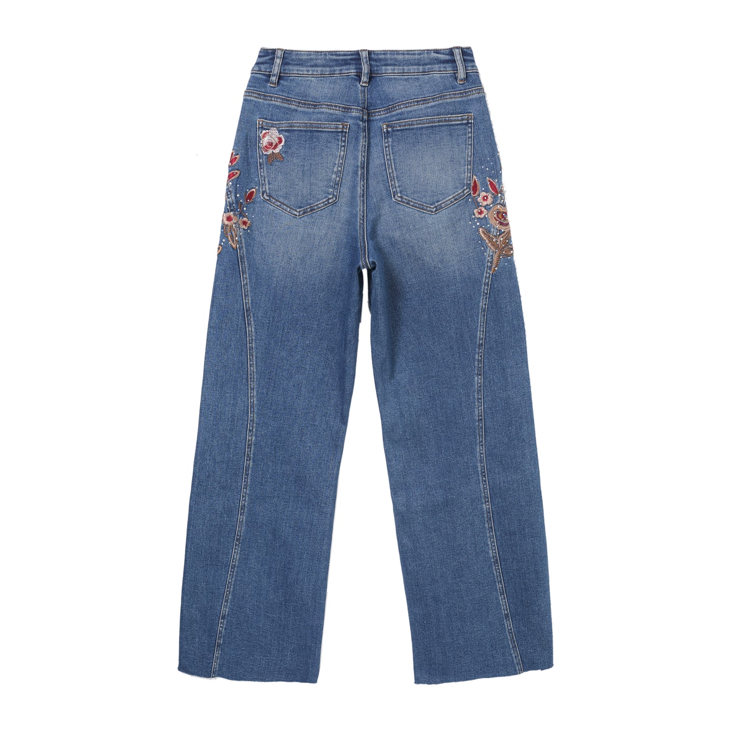 HIGH RISE EMBROIDERED DENIM JEANS BYW8254 (BYMG027) MEDIUM BLUE