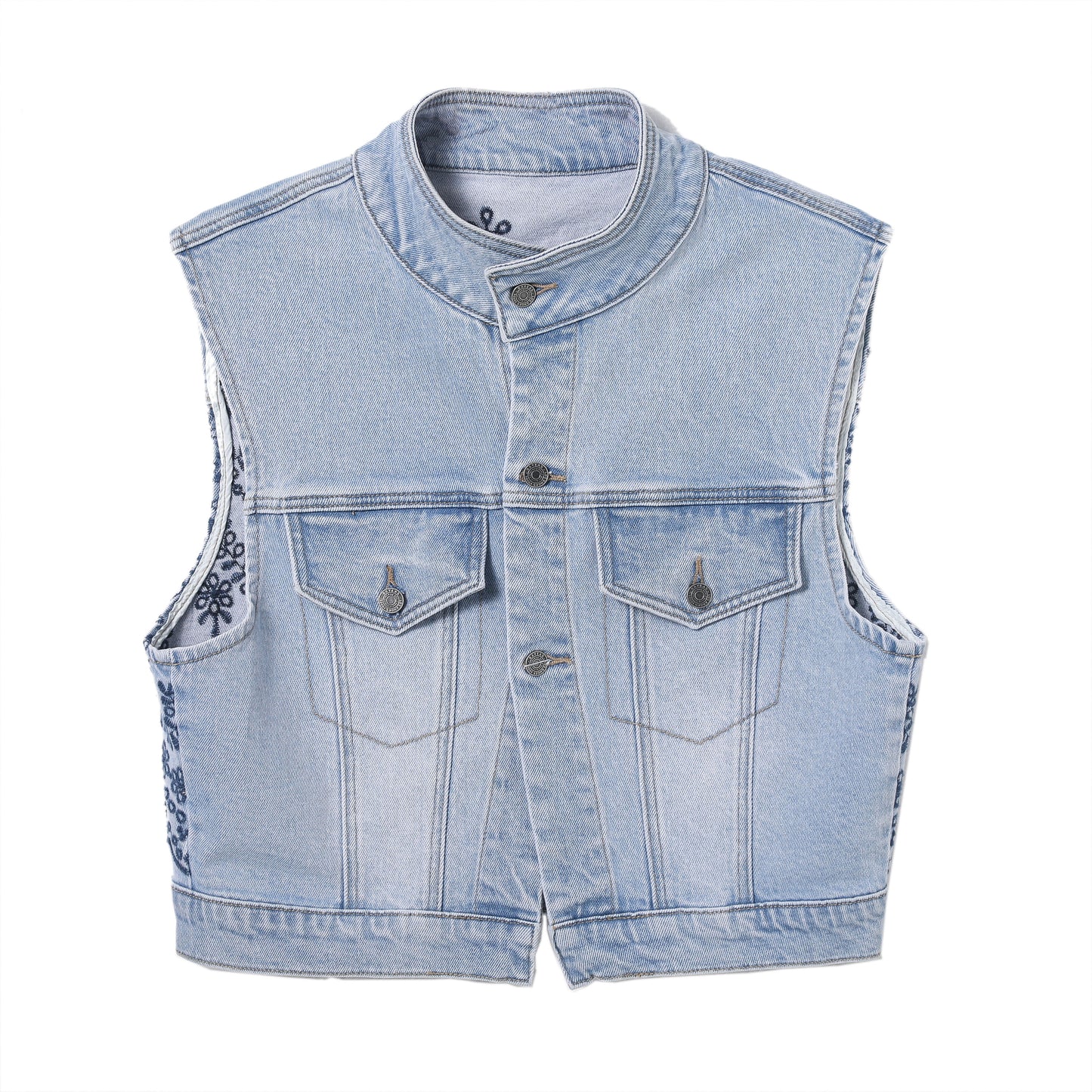 CROPPED EMBROIDERED DENIM VEST BYV4003-B (BYMG016-B) LIGHT BLUE