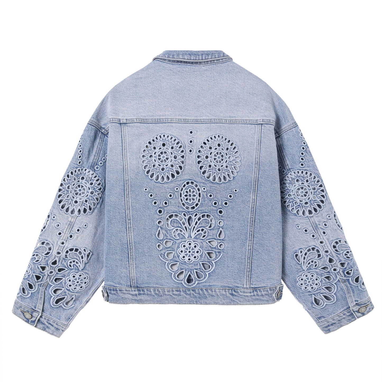 SLIM HOLLOW OUT EMBROIDERED DENIM JACKET BYJ9063 (BYMG021) MEDIUM BLUE