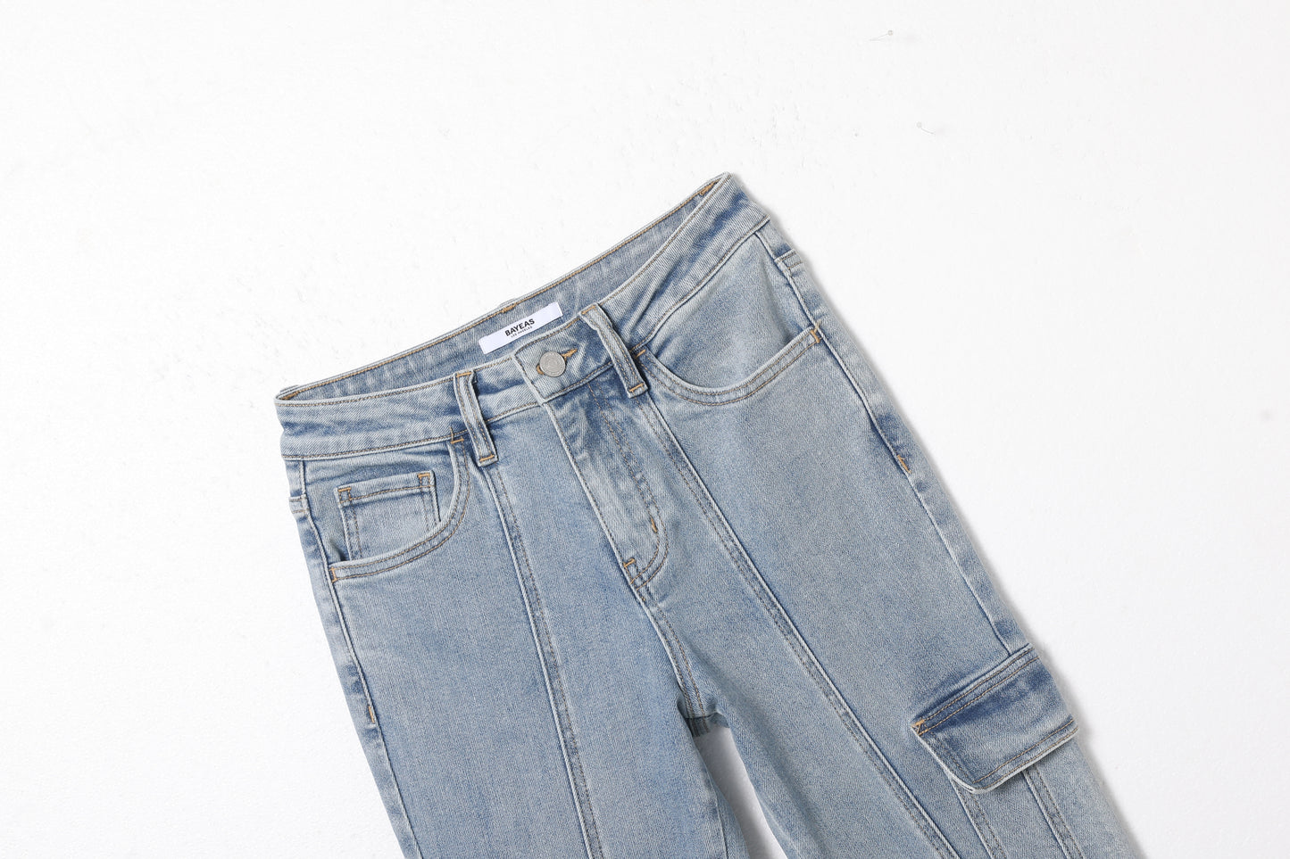 HIGH RISE CARGO BOOTCUT DENIM JEANS BYF1180 (BYMJ211) LIGHT BLUE