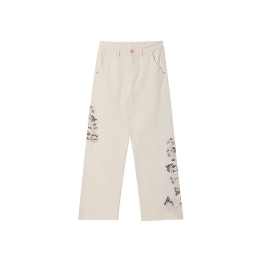 HIGH RISE EMBROIDERED WIDE LEG PANTS BYW8255 (BYMG028) OFF-WHITE